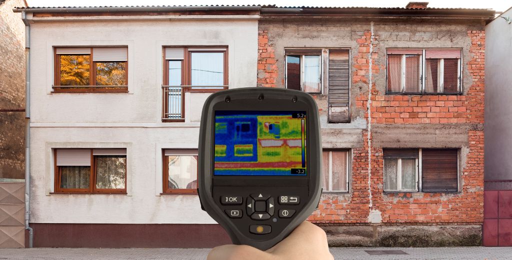 An infrared scan shows heat loss through improper insulation.